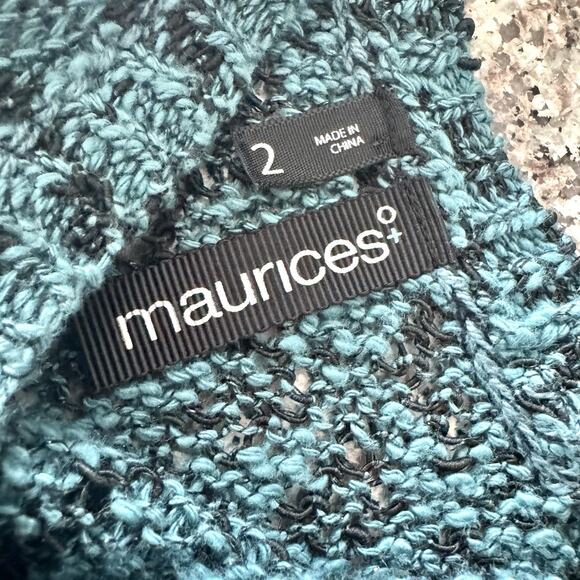 Maurices Sweater Crochet Knit Dress Sz 2 Teal Blue Tunic Long Sleeve Bow Back - Picture 12 of 15